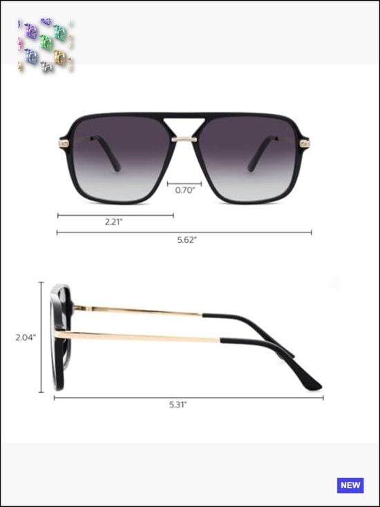 Retro Square Aviator Sunglasses Tinted Lens Trendy Unisex No Nose Piece